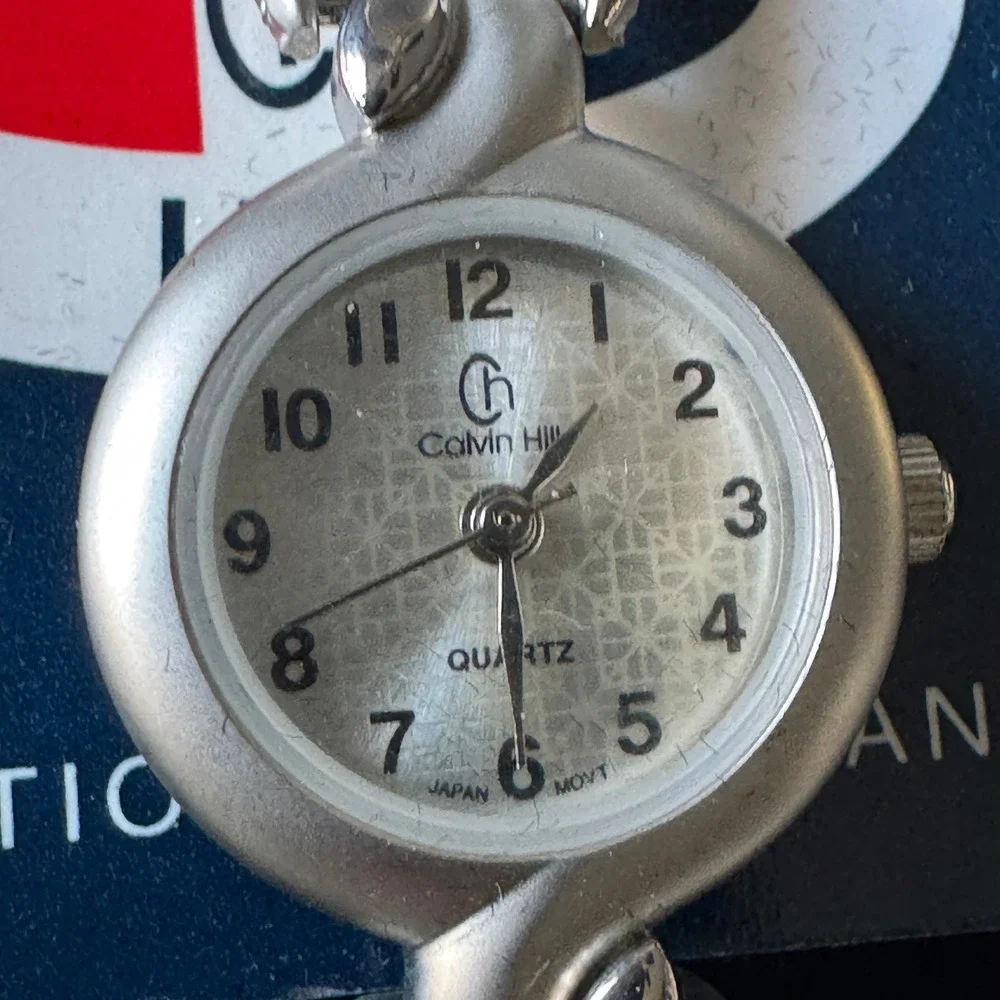 Calvin Hill Womens Quartz Watch Silver Tone Bracelet Greek Ceramic‎ Trinket Box